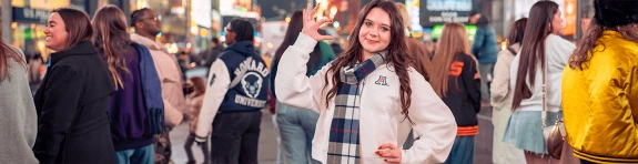 U of A student in Time Square as part of 2025 New York Fashion Week